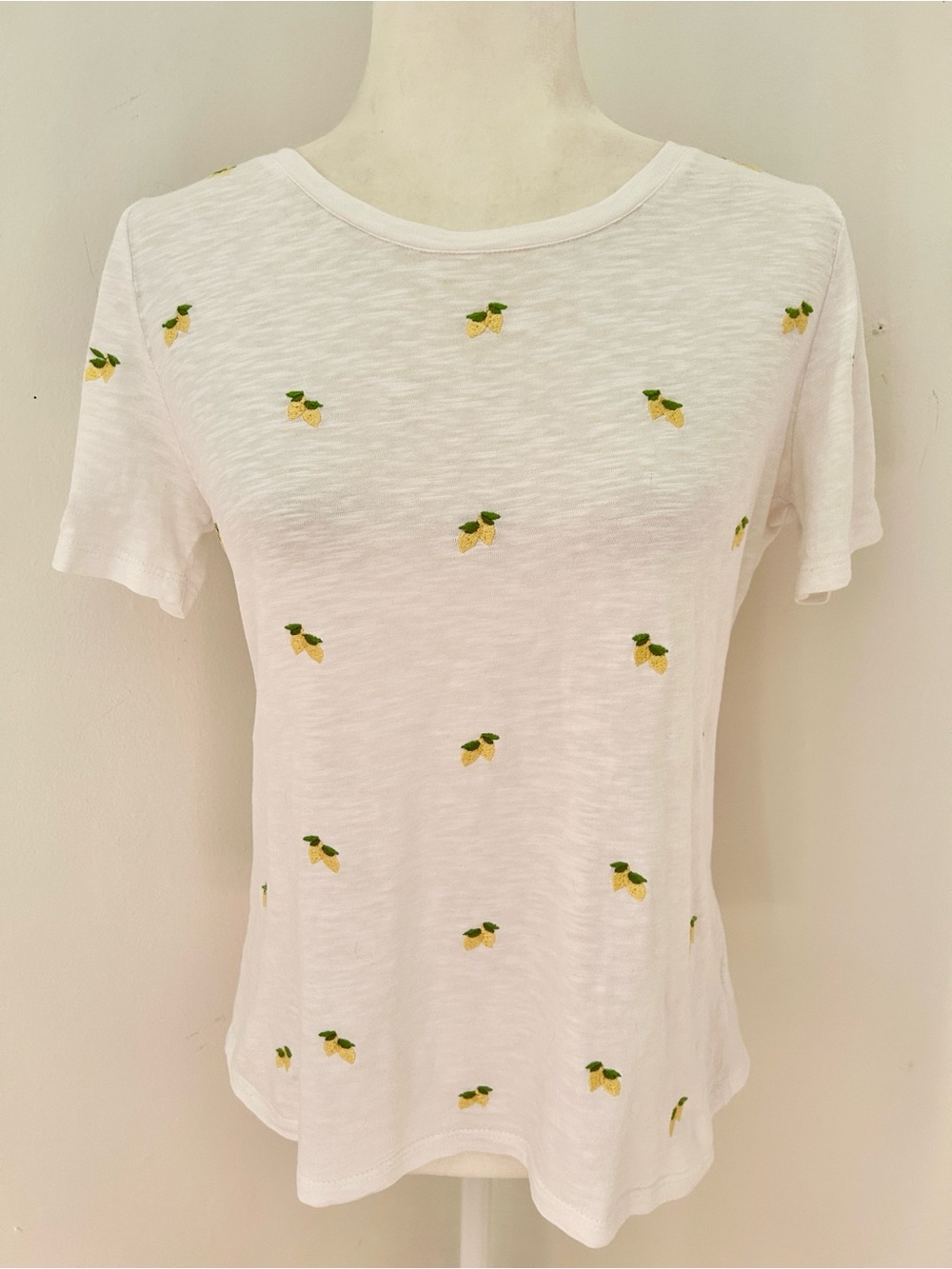 Talbots White Short-Sleeve Lemon Print Cotton Tee